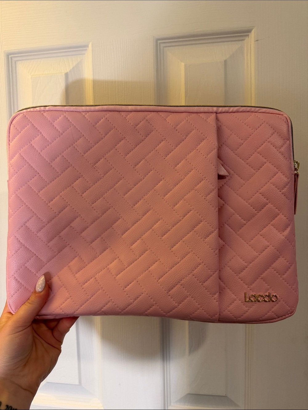 Loqo Quilted Pink Laptop Sleeve with Front Pocket